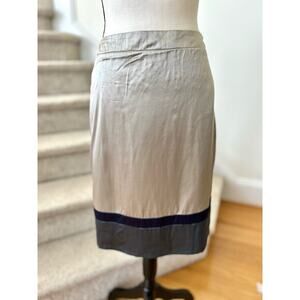 Untold Silk Taupe, Navy & Grey Stripe Color Block Skirt